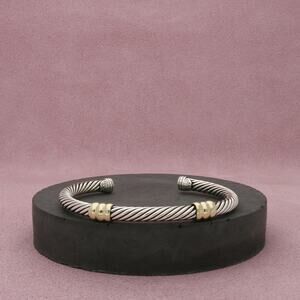 david yurman sterling silver & 14k gold classic cable cuff bracelet size 6.5in